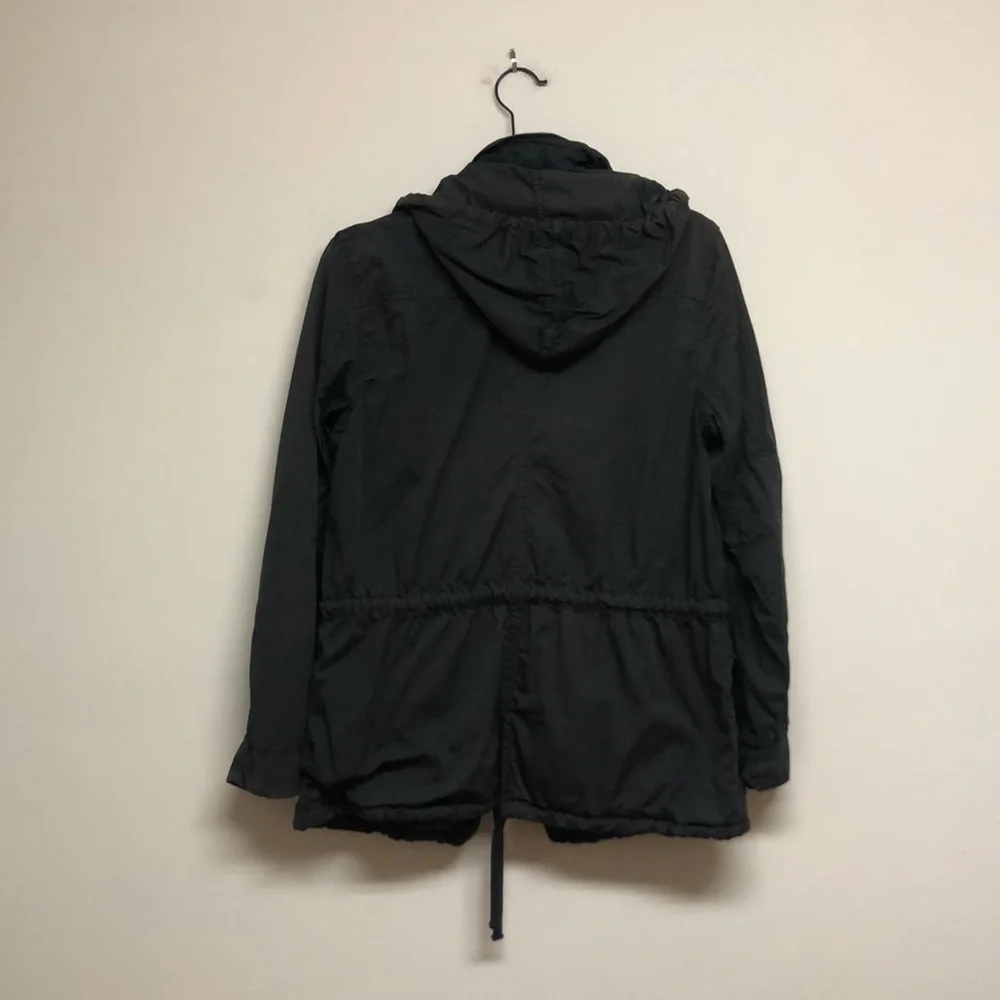 James Perse Cotton Blend Olive Green Gray Army Utility Jacket Hood 2 S 6 8 - Picture 5 of 11